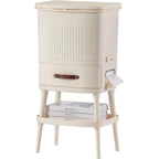 8 Gallon Elevated Trash Kitchen Can with Lid and Storage Shelf in Cream
