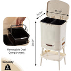8 Gallon Elevated Trash Kitchen Can with Lid and Storage Shelf in Cream