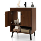 Mid-Century Modern Bathroom Vanity in Walnut Wood Finish with Sink