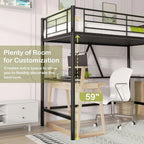 Twin size Black Metal Loft Bed Frame with Ladder - Space Saving Design
