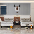 Set of 2 - Twin size White Tufted Upholstered Platform Bed Frame with Headboard