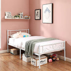Twin size White Metal Platform Bed Frame with Headboard and Footboard