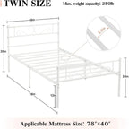 Twin size White Metal Platform Bed Frame with Headboard and Footboard