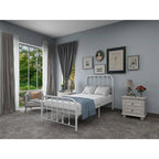 Twin White Metal Bed Frame with Slatted Rounded Corners Headboard and Footboard