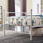 Twin Victorian Style White Metal Platform Bed Frame with Headboard Footboard