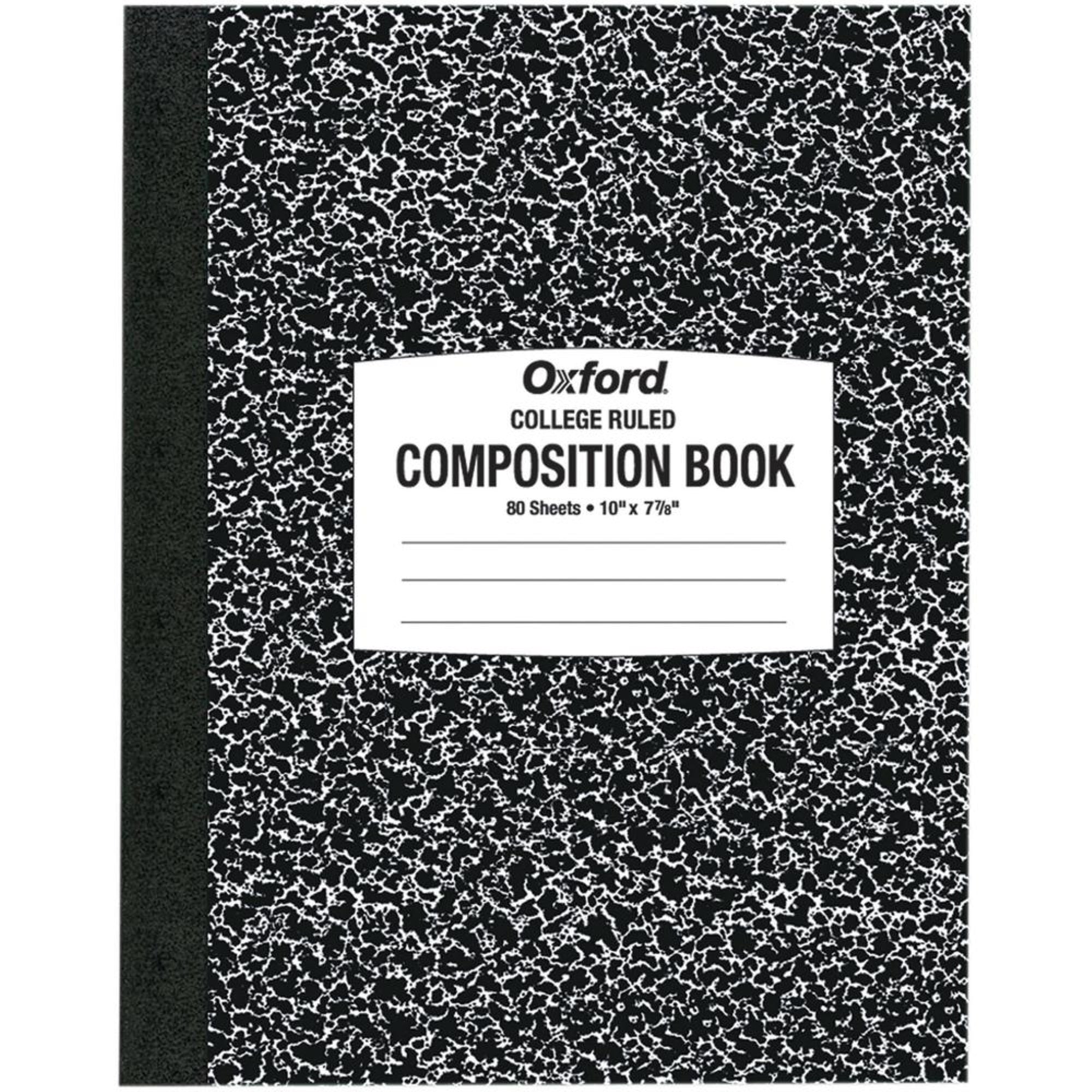 Oxford Tops College-Ruled Composition Notebook - 80 Sheets - Stitched - 7 7/8 X 10 - White Paper - Black Marble Cover - 1 Each