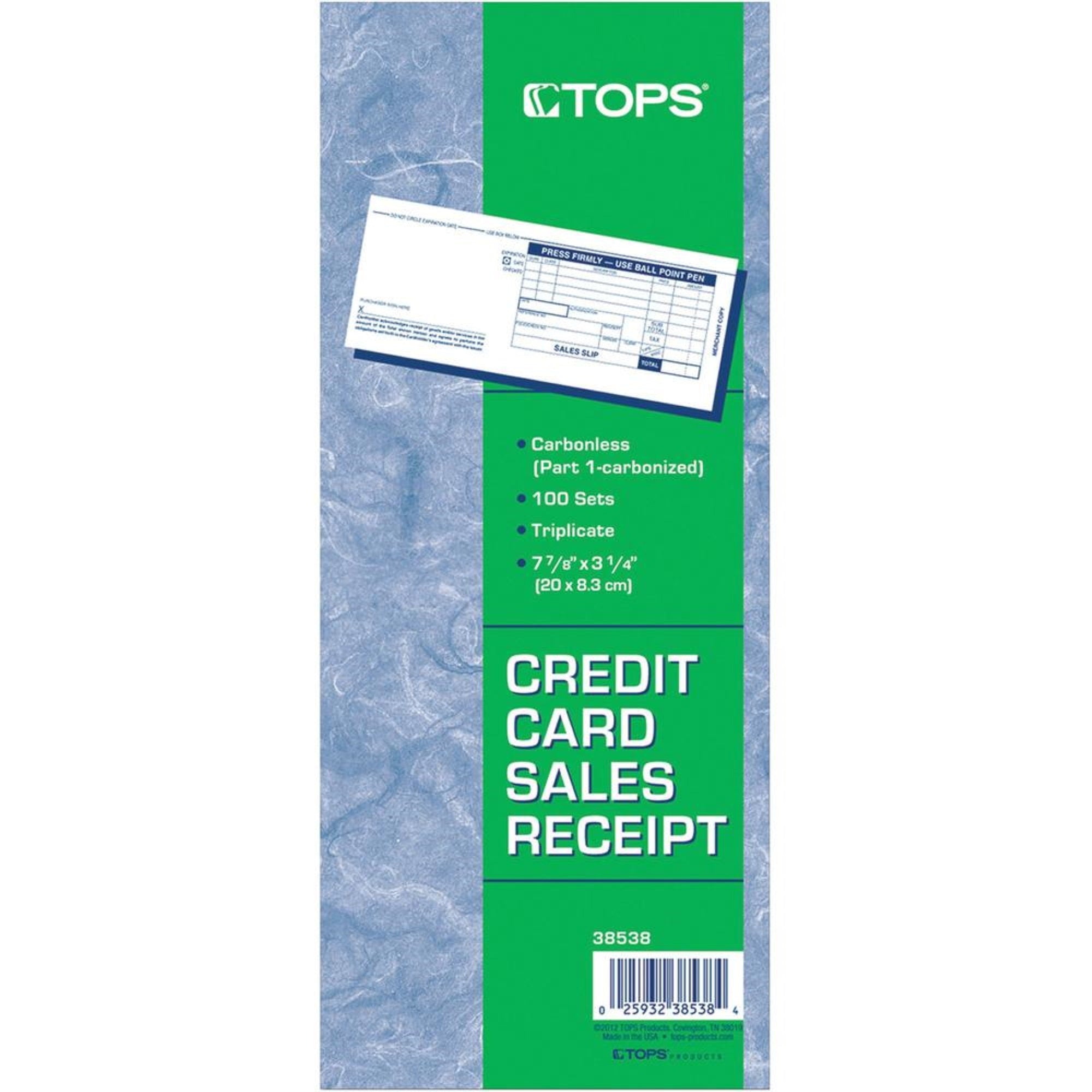 Tops Credit Card Sales Slip Forms - 15 Lb - 3 Partcarbonless Copy - 3.25 X 7.88 Sheet Size - White Sheet(S) - Blue Print Color -