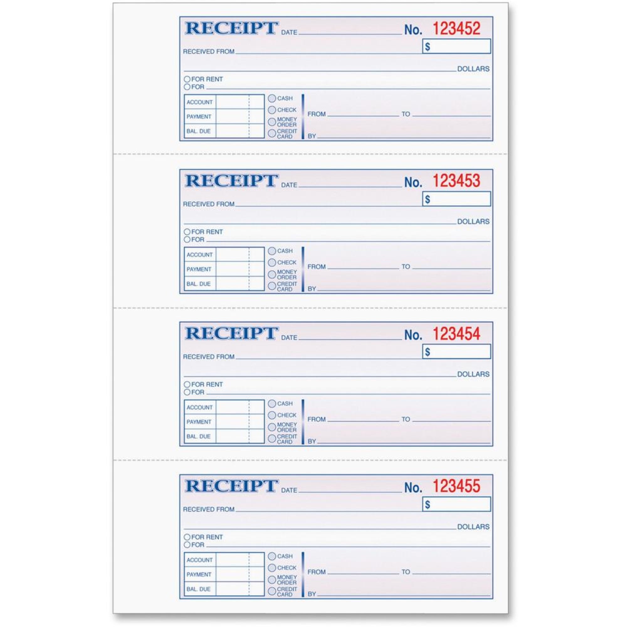 Tops Money/Rent Receipt Book - 3 Partcarbonless Copy - 2.75 X 7.25 Sheet Size - Assorted Sheet(S) - Blue Print Color - 1 Each
