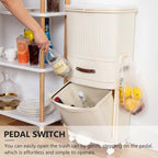 12-Gallon Elevated Trash Can Recycle Bin with Lid on Wheels in Cream