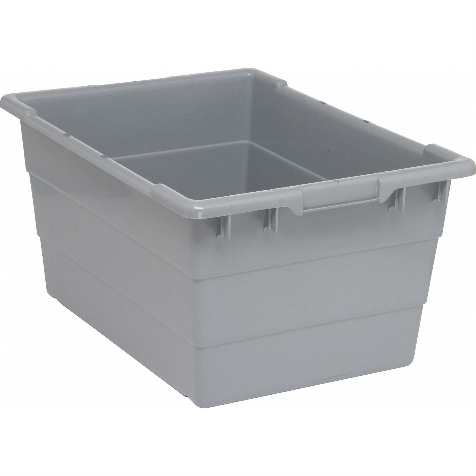 Cross Stack Tub, 14.38 gallon capacity, 100 lb. weight capacity, built-in handle grips, bottom grooves for cross stacking, 1/4 d