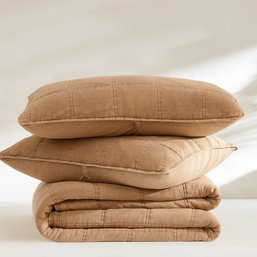 King / California King size Taupe Brown Sienna Faded Stone Washed Cotton Quilt