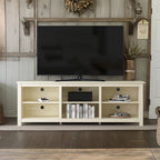 Farmhouse TV Stand in Light Travertine Wood Finish - for TVs up to 70-inch