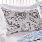 Twin/Twin XL size 2 Piece Microfiber Beach Shells Coastal Reversible Quilt Set