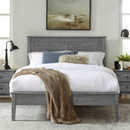 Twin Size Coastal Dorm Farmhouse Solid Pine Wood Platform Bed in Rustic Grey
