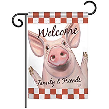 Breeze Decor Bd-Fa-G-110125-Ip-Bo-D-Us18-Wa 13 X 18.5 In. Welcome Piggy Nature Farm Animals Impressions Decorative Vertical Doub