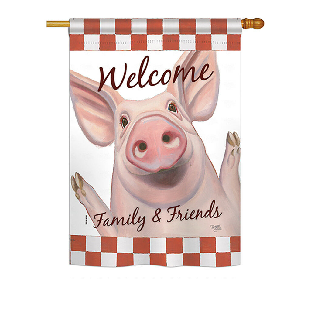 Breeze Decor Bd-Fa-H-110125-Ip-Bo-D-Us18-Wa 28 X 40 In. Welcome Piggy Nature Farm Animals Impressions Decorative Vertical Double
