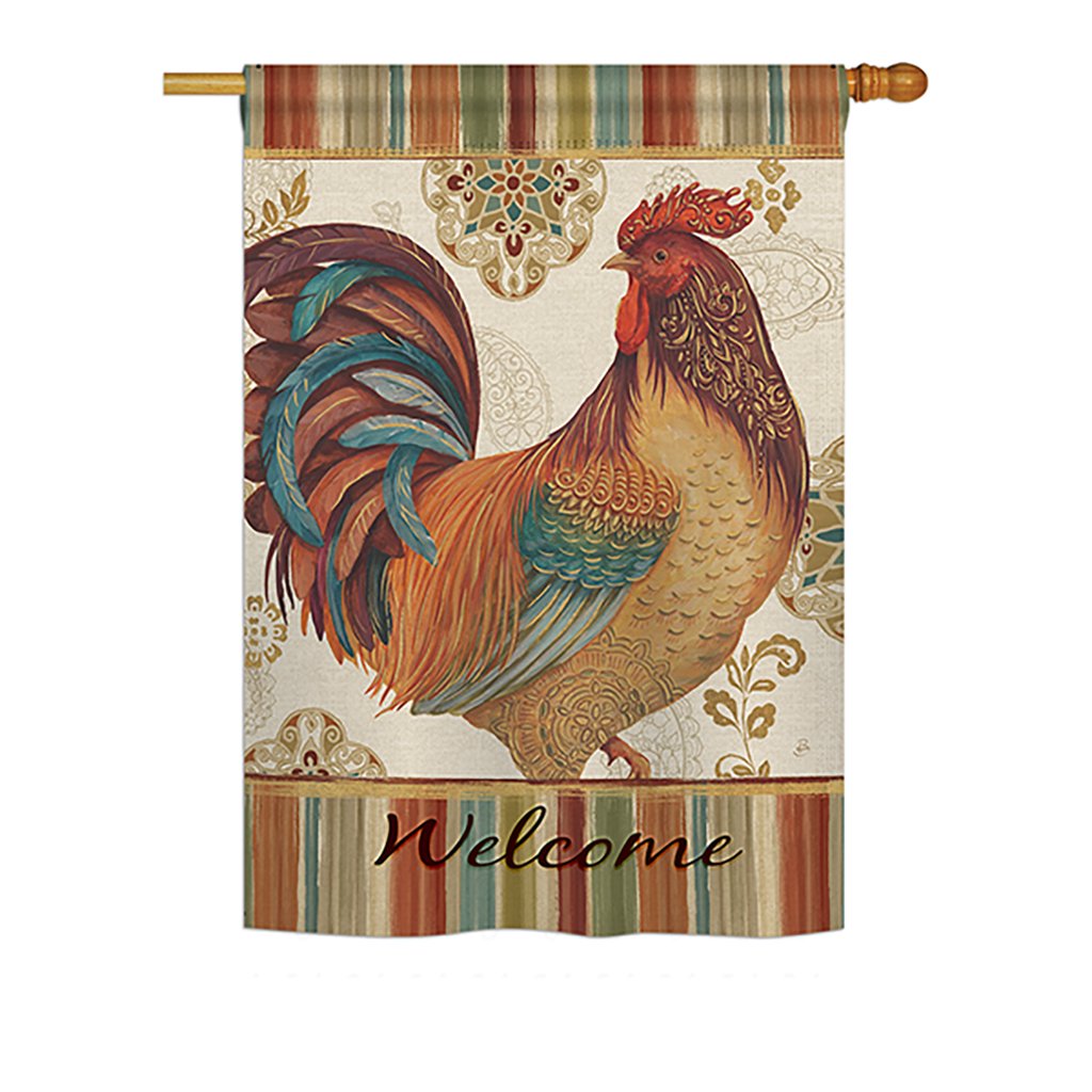 Breeze Decor Bd-Fa-H-110127-Ip-Bo-D-Us18-Wa 28 X 40 In. Welcome Rooster Nature Farm Animals Impressions Decorative Vertical Doub