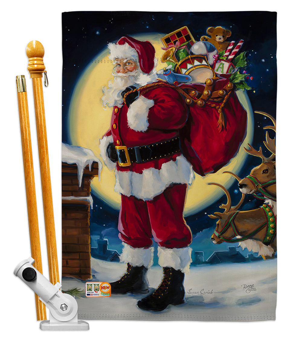 Breeze Decor Bd-Xm-Hs-114131-Ip-Bo-D-Us16-Sb 28 X 40 In. Moonlit Santa Winter Christmas Impressions Decorative Vertical Double S