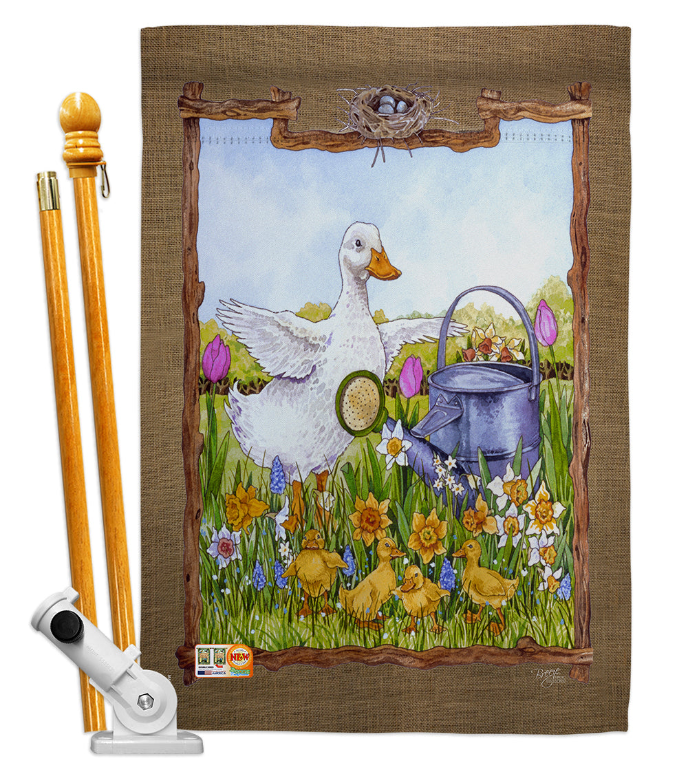 Breeze Decor Bd-Bi-Hs-105046-Ip-Bo-D-Us16-Al 28 X 40 In. Duck & Duckies Garden Friends Birds Impressions Decorative Vertical Dou
