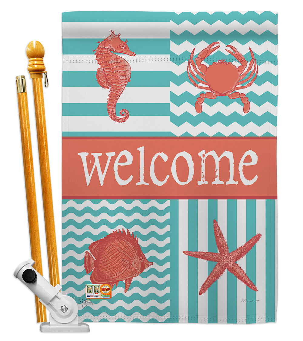 Breeze Decor Bd-Na-Hs-107004-Ip-Bo-D-Us15-Sb 28 X 40 In. Coastal Collage Nautical Impressions Decorative Vertical Double Sided H