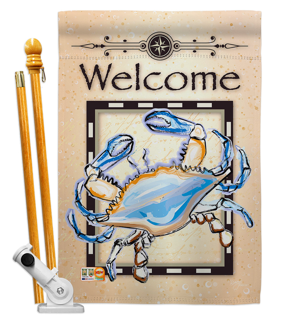 Breeze Decor Bd-Na-Hs-107028-Ip-Bo-D-Us13-Bd 28 X 40 In. Blue Crab Coastal Nautical Impressions Decorative Vertical Double Sided