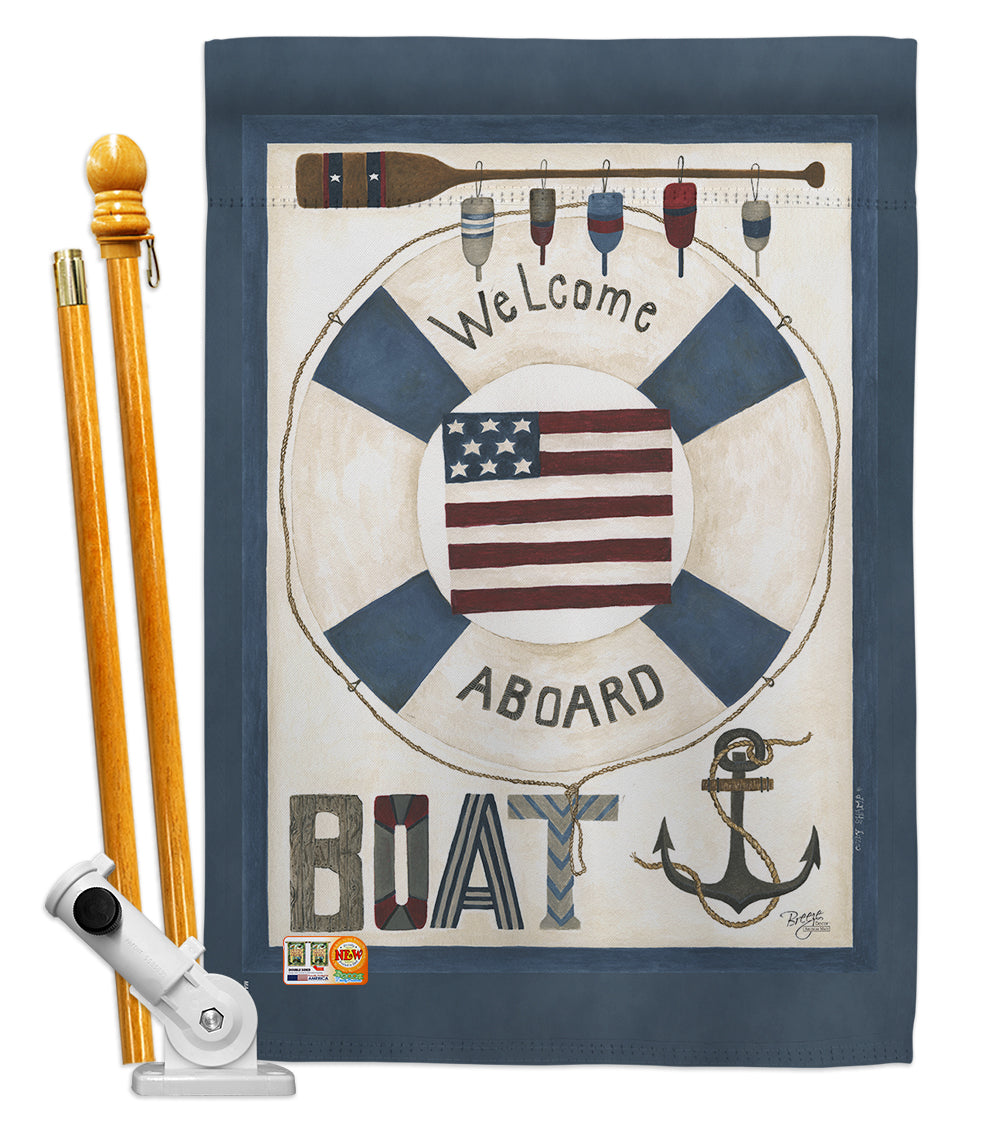 Breeze Decor Bd-Na-Hs-107054-Ip-Bo-D-Us18-Sb 28 X 40 In. Welcome Aboard Coastal Nautical Impressions Decorative Vertical Double