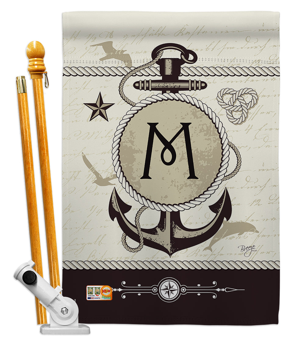 Breeze Decor Bd-Na-Hs-130195-Ip-Bo-D-Us14-Bd 28 X 40 In. Nautical M Initial Coastal Impressions Decorative Vertical Double Sided