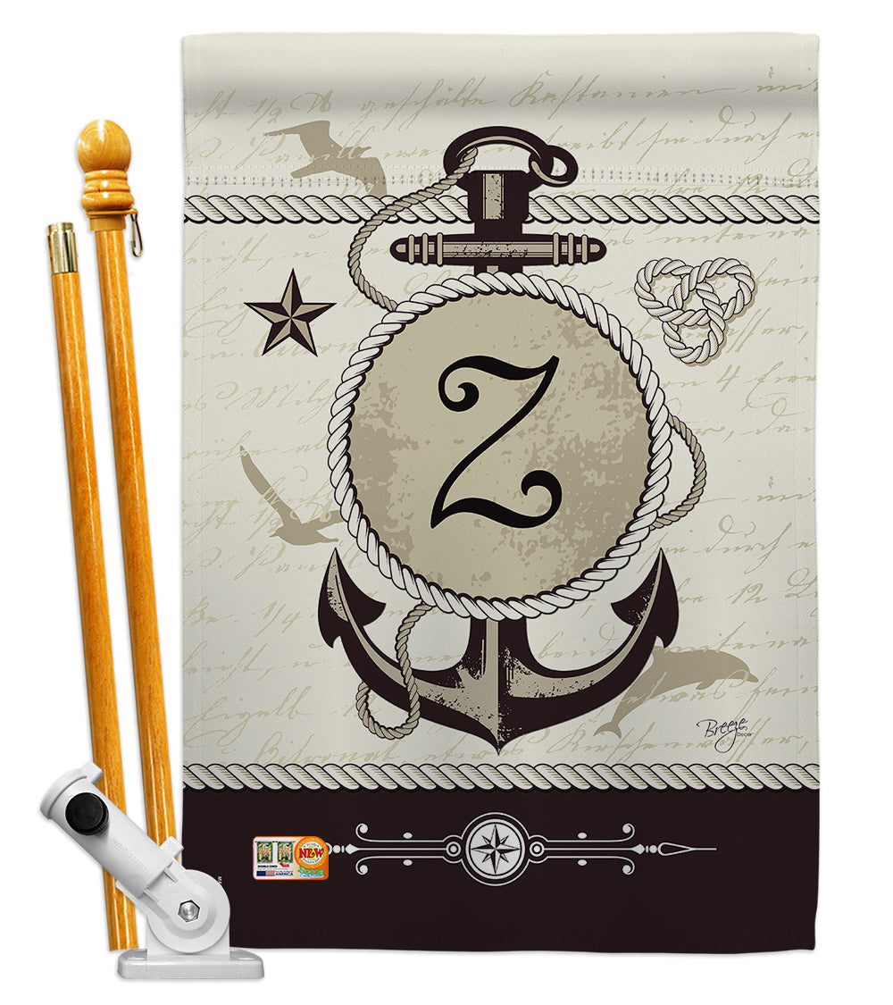 Breeze Decor Bd-Na-Hs-130208-Ip-Bo-D-Us14-Bd 28 X 40 In. Nautical Z Initial Coastal Impressions Decorative Vertical Double Sided