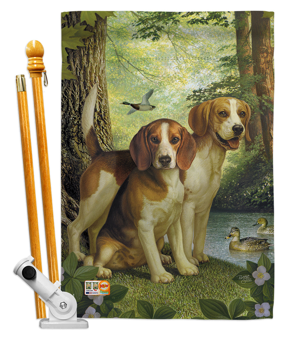 Breeze Decor Bd-Pt-Hs-110068-Ip-Bo-D-Us13-Al 28 X 40 In. Beagles & Duck Nature Pets Impressions Decorative Vertical Double Sided