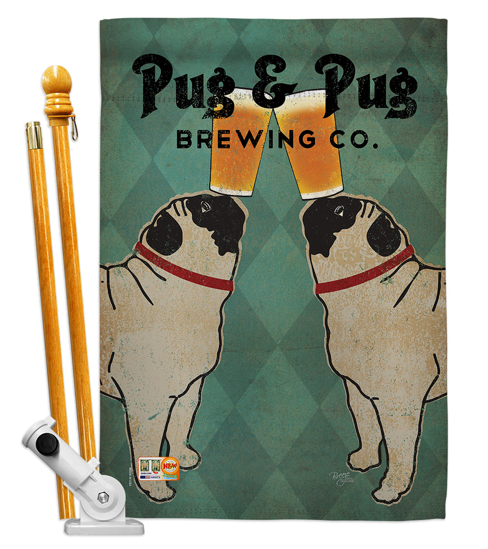 Breeze Decor Bd-Pt-Hs-110111-Ip-Bo-D-Us18-Wa 28 X 40 In. Pug & Brewing Nature Pets Impressions Decorative Vertical Double Sided
