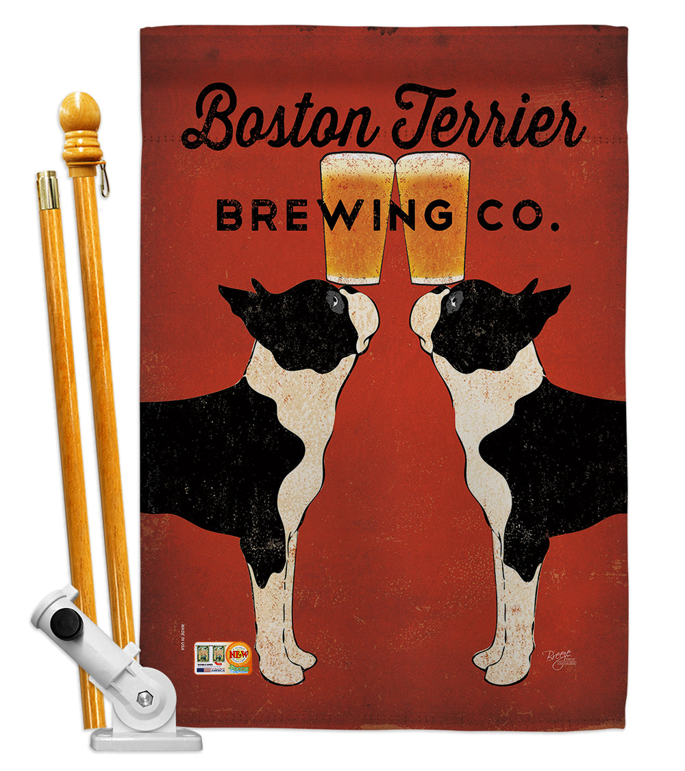 Breeze Decor Bd-Pt-Hs-110117-Ip-Bo-D-Us18-Wa 28 X 40 In. Boston Terrier Brewing Nature Pets Impressions Decorative Vertical Doub