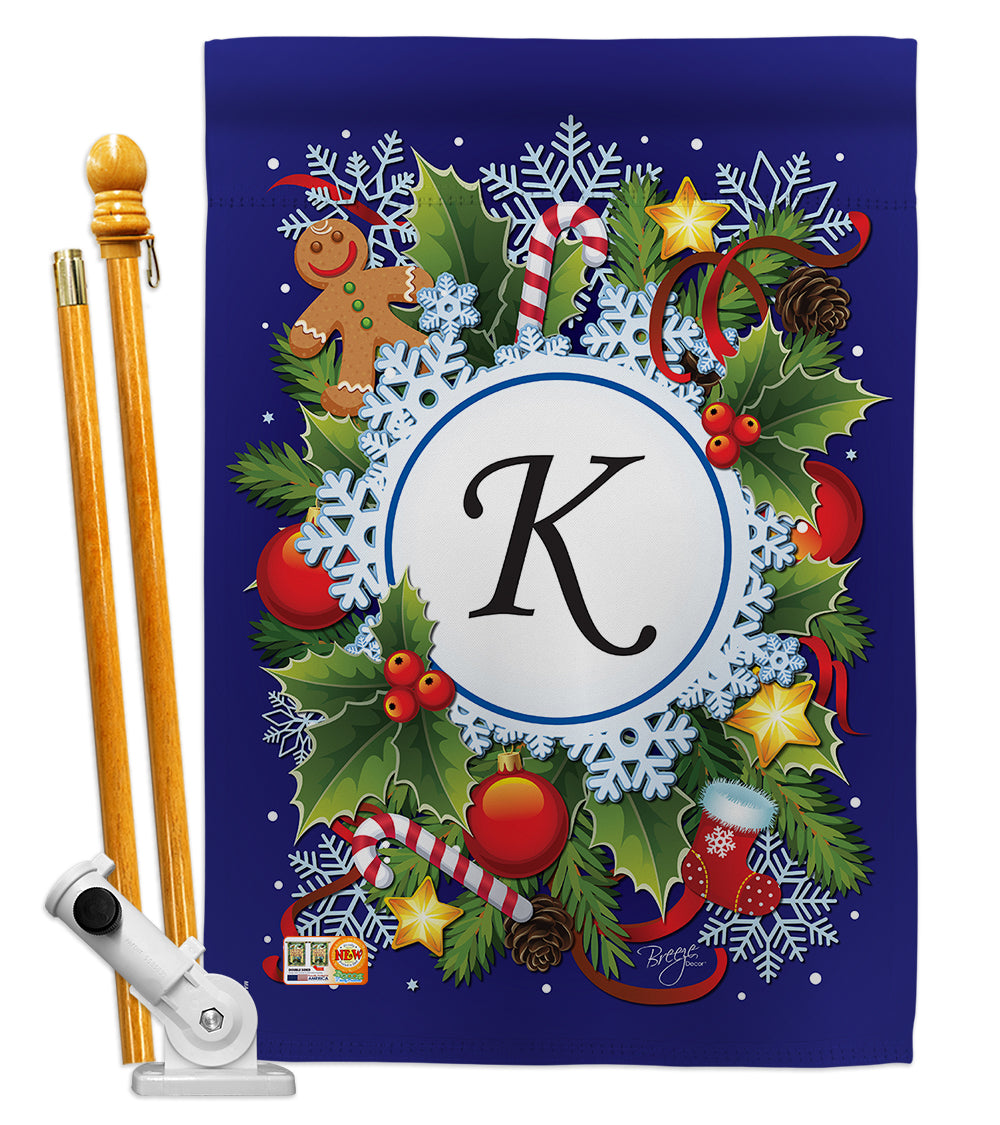 Breeze Decor Bd-Wt-Hs-130089-Ip-Bo-D-Us12-Bd 28 X 40 In. Winter K Initial Wonderland Impressions Decorative Vertical Double Side