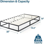 Twin size 10-inch Low Profile Modern Metal Wood Slat Platform Bed Frame
