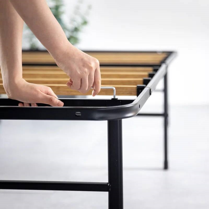 Twin XL size Metal Bed Frame with Bamboo Wood Slats