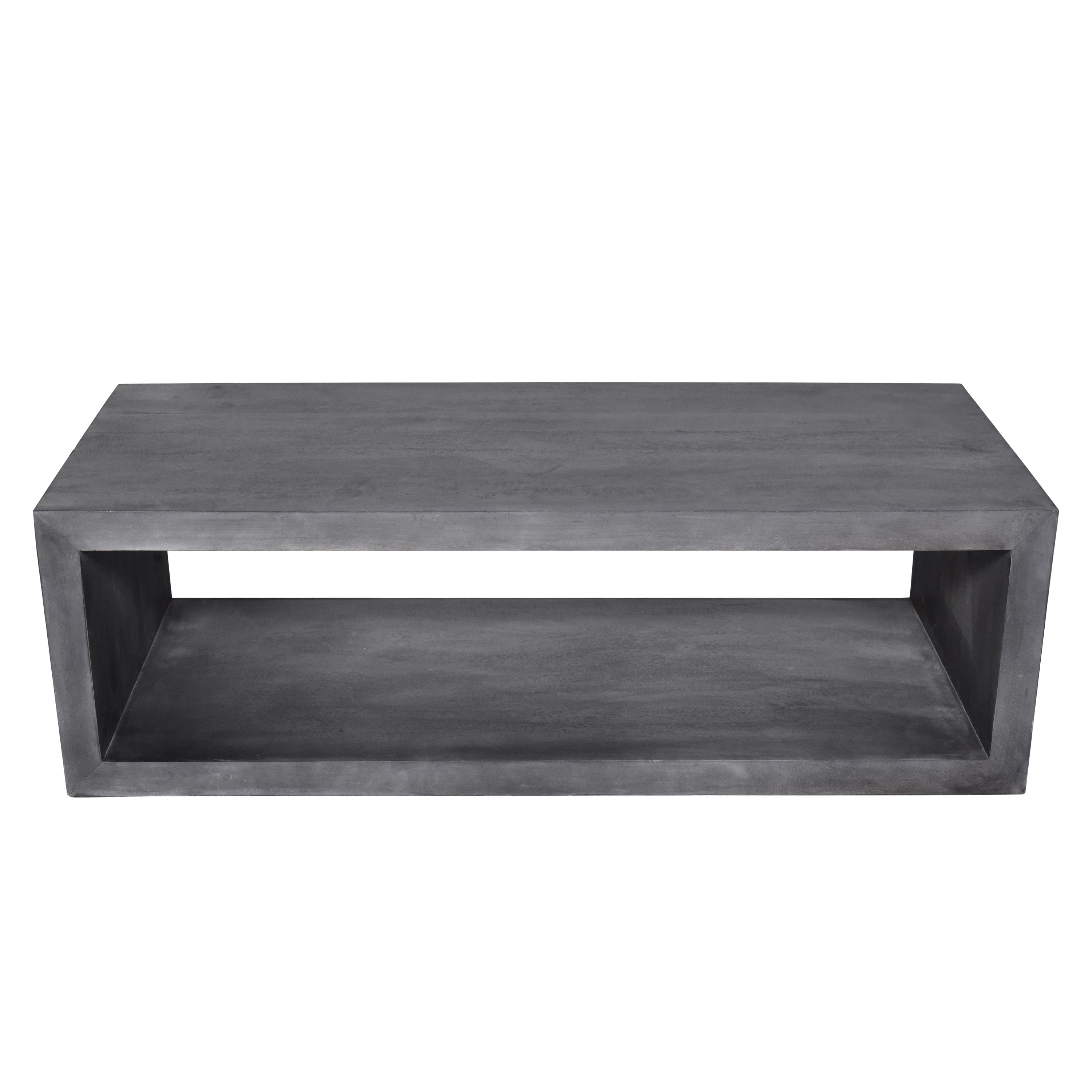 58'' Cube Shape Wooden Coffee Table with Open Bottom Shelf, Charcoal Gray