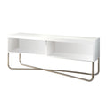 53 Inch TV Stand with 2 Open Compartments and Tubular Metal Frame, White and Chrome