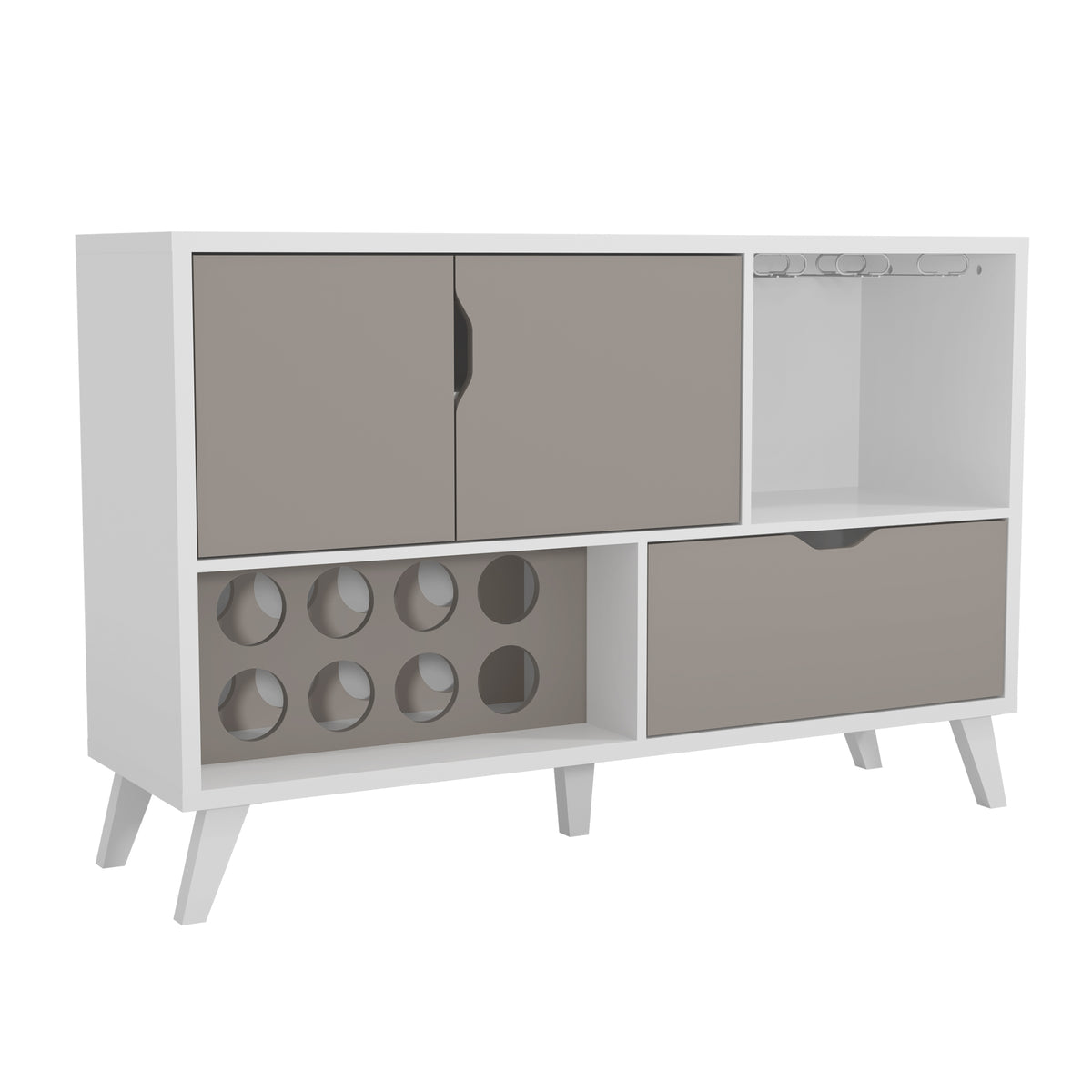 54 Inch 2 Door Wooden TV Stand with Wine Rack and 1 Drawer, White and Gray