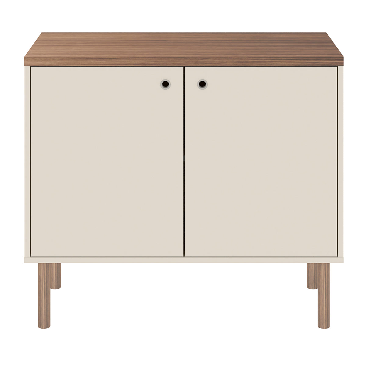 35 Inch 2 Door Wooden Storage Cabinet, Rectangular, 1 Shelf, White, Brown