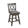 Jasmine 24 Handcrafted Rustic 360 Degree Swivel Counter Stool Chair, Distressed Walnut Brown, Gray Seat Cushion