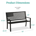 2 Person Patriotic USA Black Metal Bench with American Flag Backrest