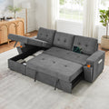Toby 95W Gray Woven Fabric Reversible Sleeper Sectional Sofa with Storage Chaise, Pocket Coil Seating, Hidden Cup Holders, USB/U