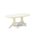 VAT-LWH-TP Vancouver Oval Double Pedestal dining room Table with 17'' Butterfly Leaf in Linen White Finish