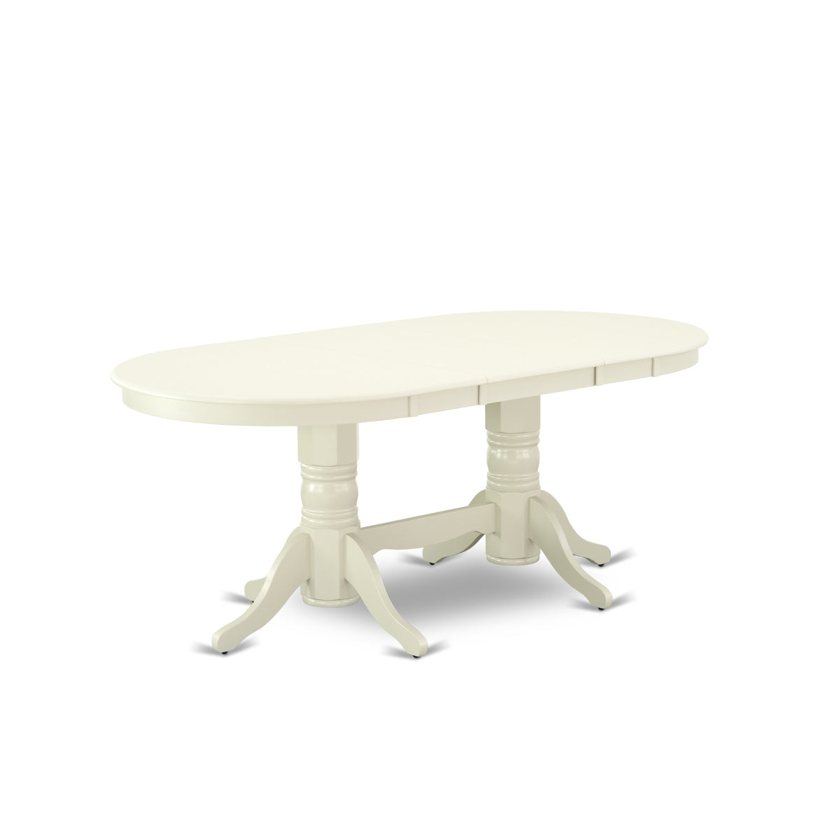 VAT-LWH-TP Vancouver Oval Double Pedestal dining room Table with 17'' Butterfly Leaf in Linen White Finish