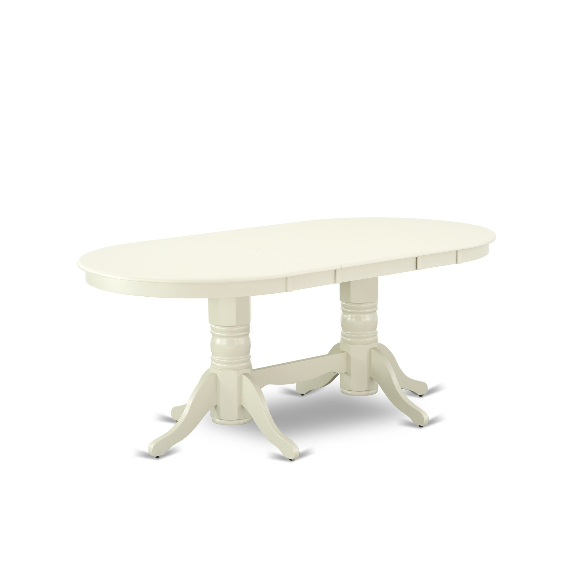VAT-LWH-TP Vancouver Oval Double Pedestal dining room Table with 17'' Butterfly Leaf in Linen White Finish
