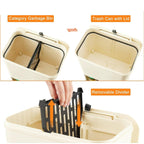 5 Gallon Mobile Elevated Kitchen Trash Can with Lid in Cream with Wheels