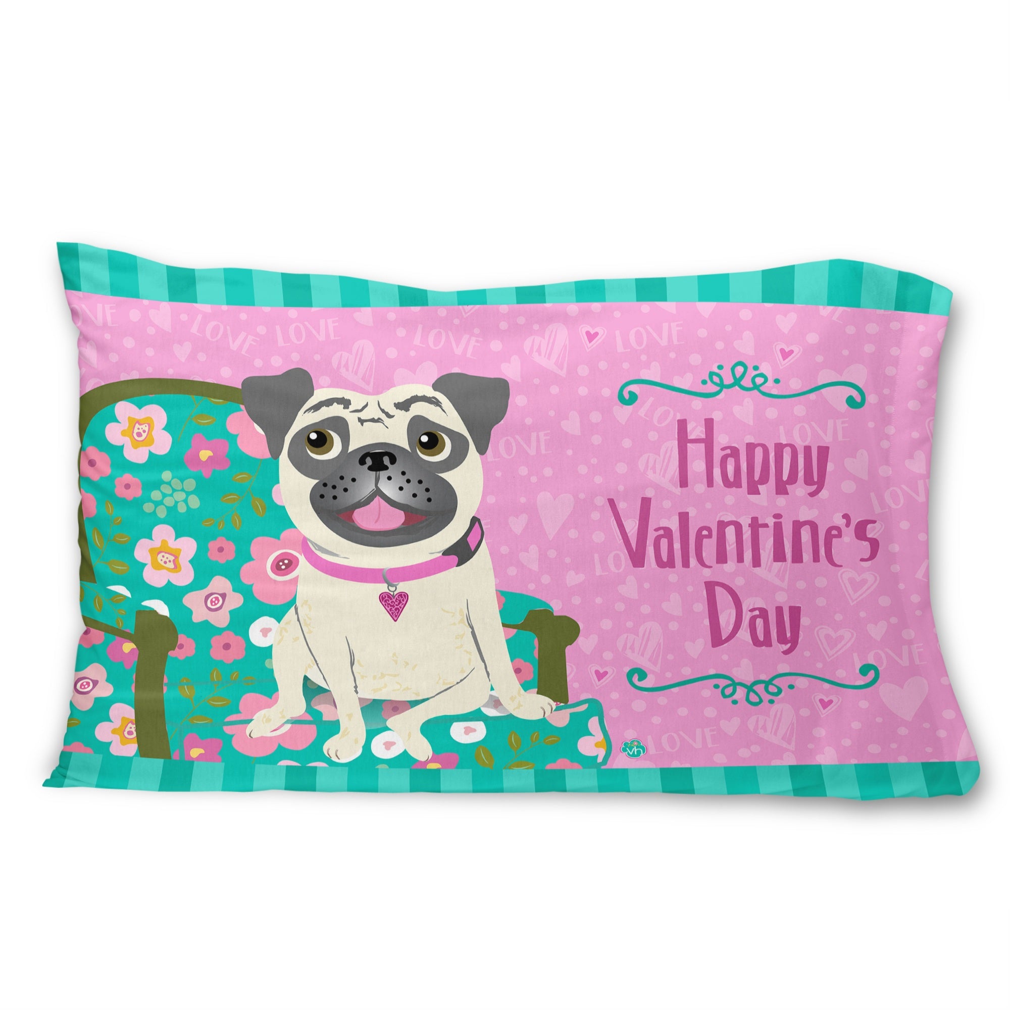 'Caroline'S Treasures Happy Valentine'S Day Pug Fabric Standard Pillowcase Vha3002Pillowcase, Multicolor'