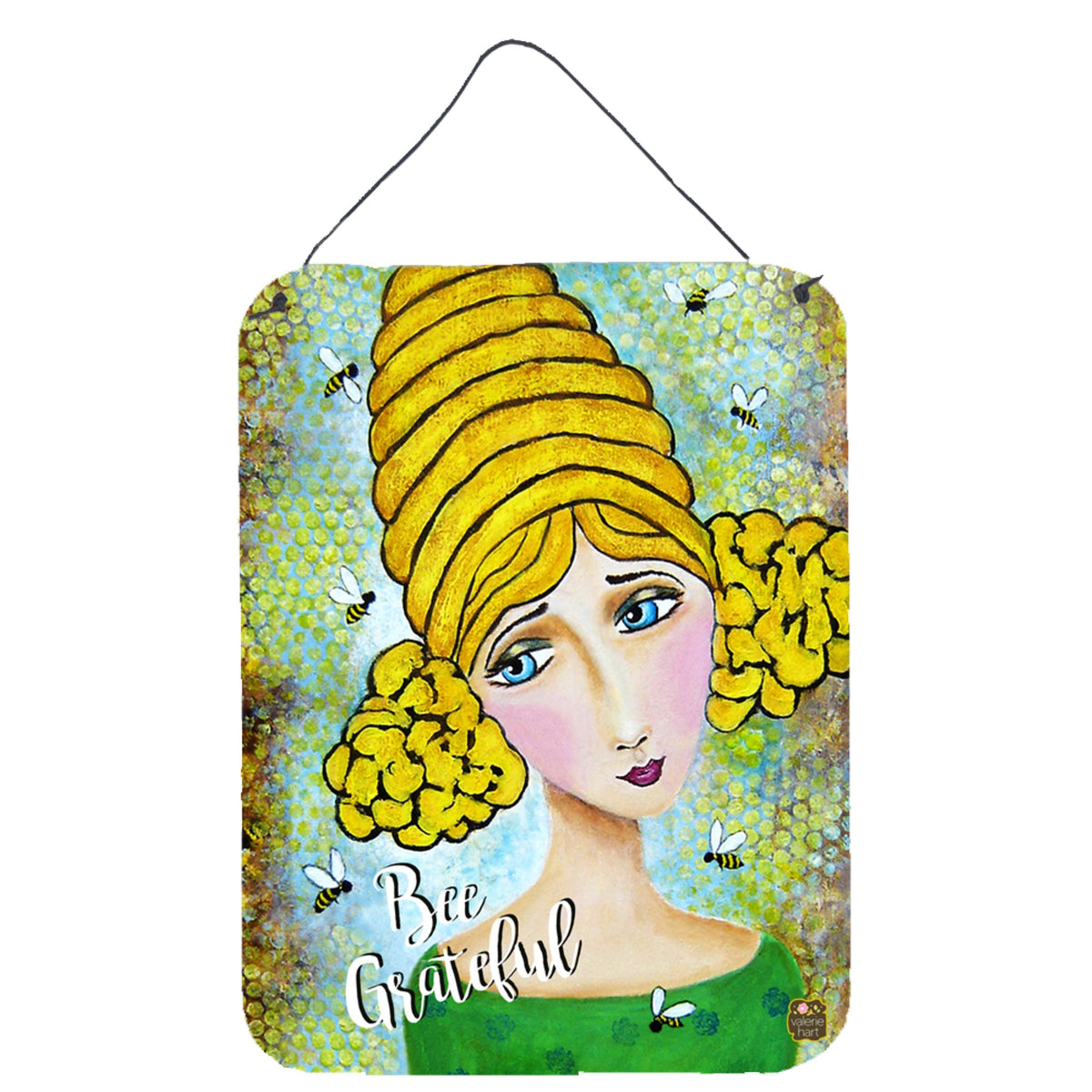 CarolineS Treasures Bee Grateful Girl With Beehive Wall Or Door Hanging Prints Vha3008Ds1216, 16 Inch  Inch  X 12 Inch  Inch , Multicolor