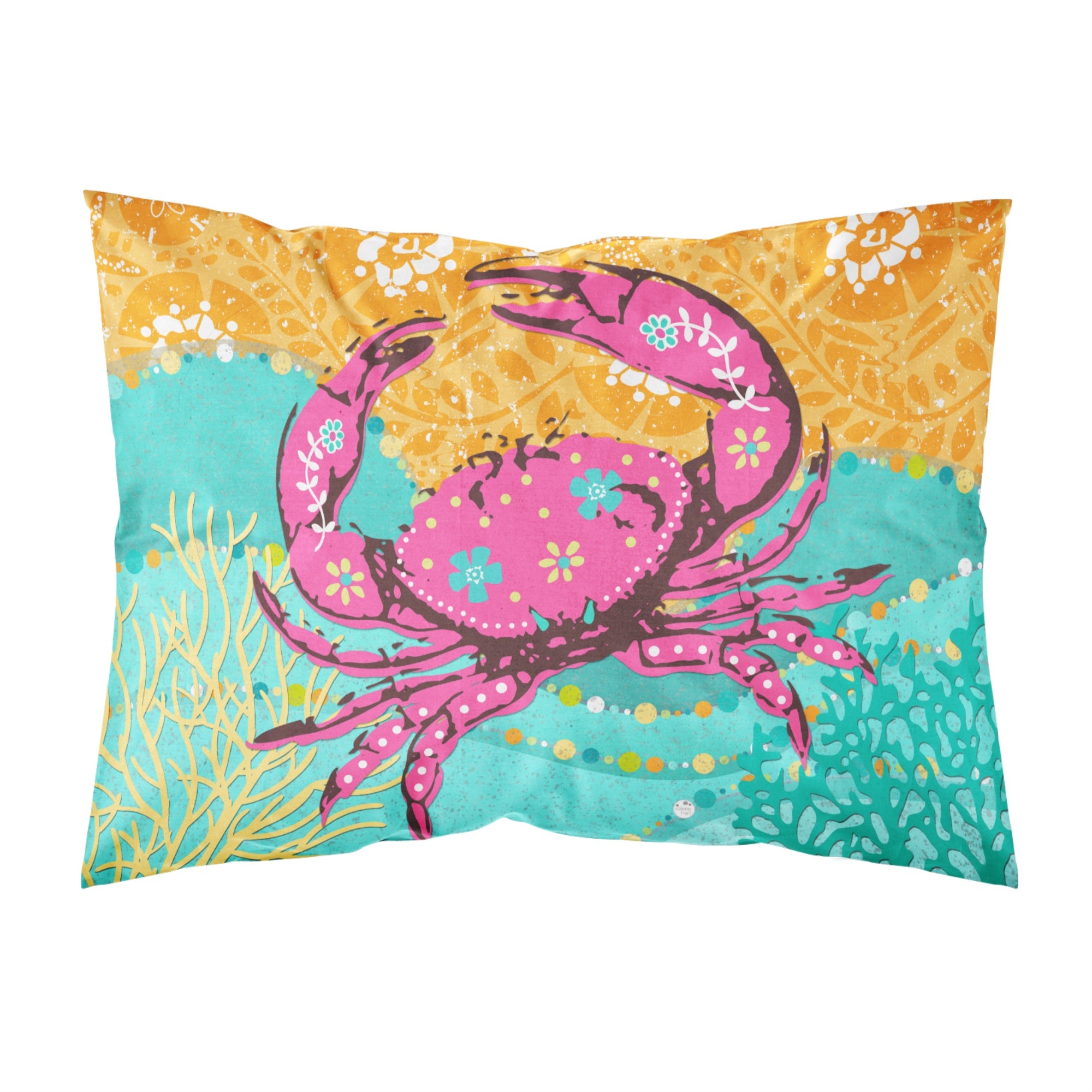 Caroline'S Treasures Pink Coastal Crab Fabric Standard Pillowcase