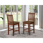 East West Furniture Vernon Counter Stool-Linen Fabric Pub Height Wooden Chairs, Set of 2, Mahogany
