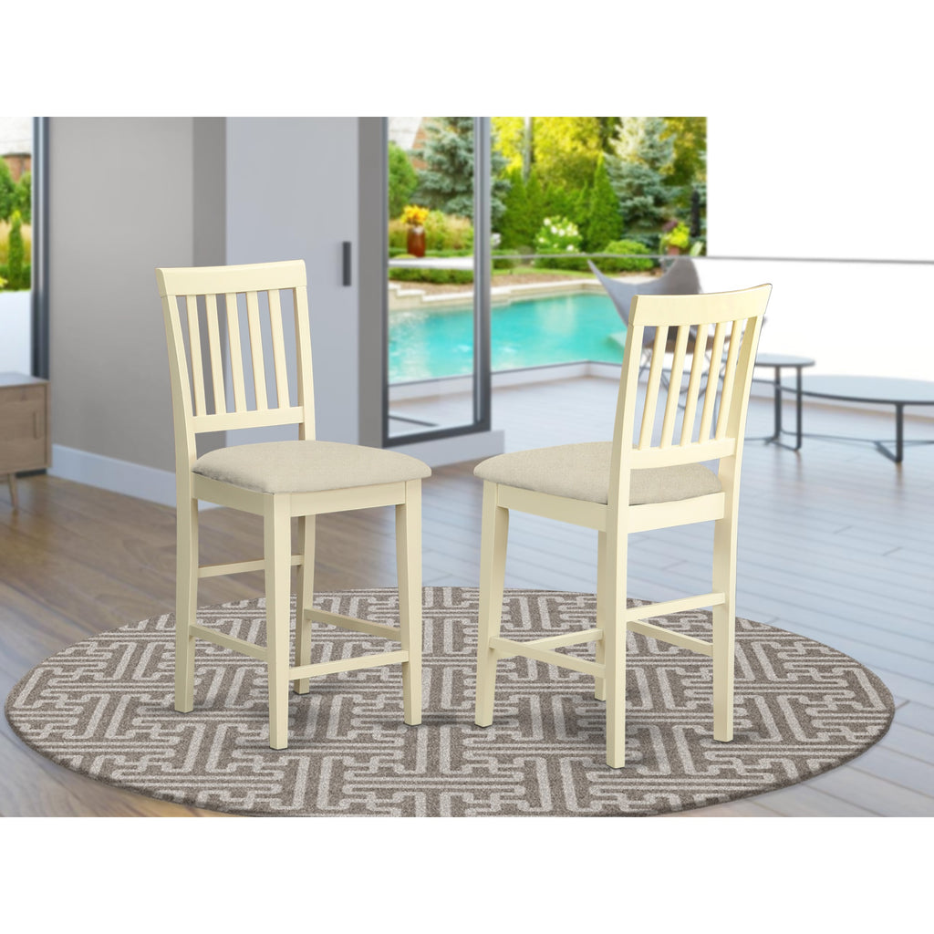 East West Furniture Vernon Counter Stool-Linen Fabric Pub Height Wooden Chairs, Set of 2, Buttermilk & Cherry